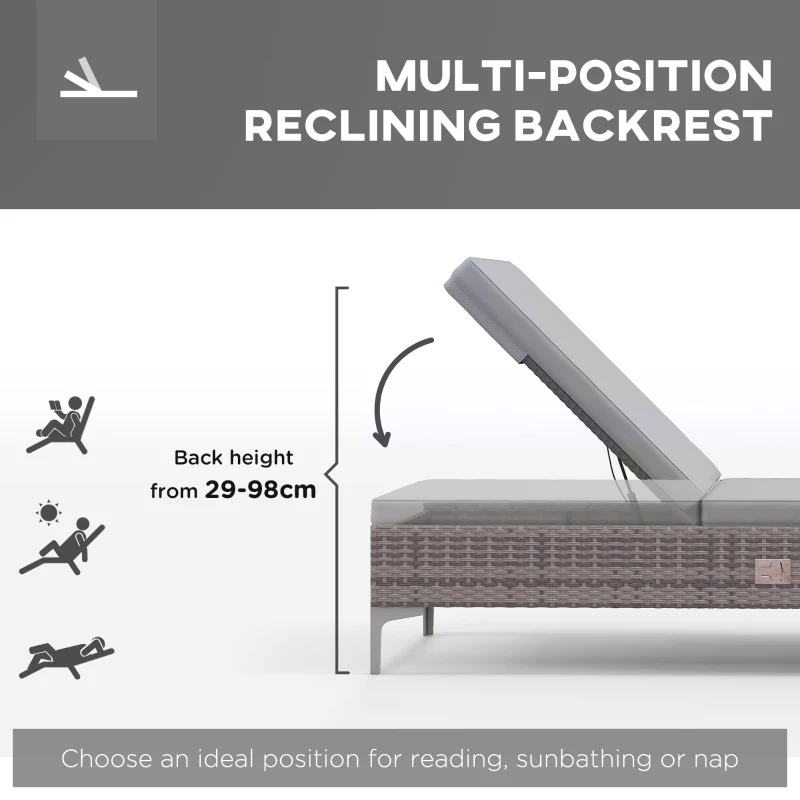 Best Outdoor PE Rattan Sun Lounger Set of 2, Multi-position Backrest Adjustable Single Recliner Sunbed Daybed with Removeable & Washable Cushion, for Patio, Garden, Light Grey - Image 4