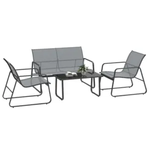 Best 4 Piece Garden Furniture Set Outdoor Patio Sofa Set with Double Chair, Single Chairs and Glass Top Table for Terrace and Balcony, Light Grey
