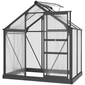 Best 6 x 4ft Polycarbonate Greenhouse, Large Walk-In Green House with Slide Door and Window, Garden Plants Grow House with Aluminium Frame and Foundation, Grey