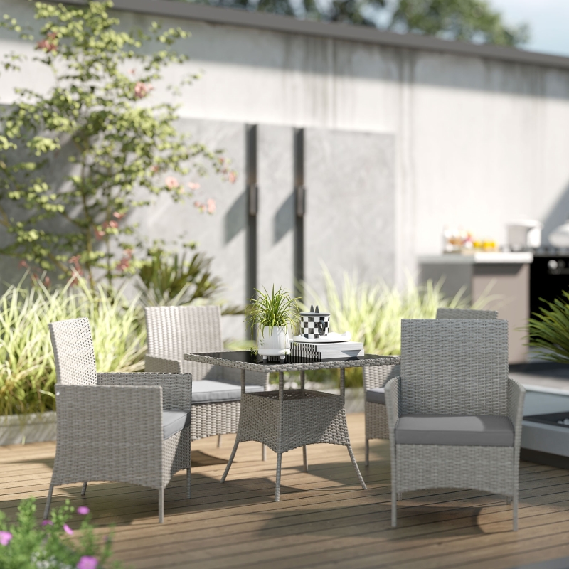 Best Five-Pieces Rattan Dining Set - Light Grey - Image 9