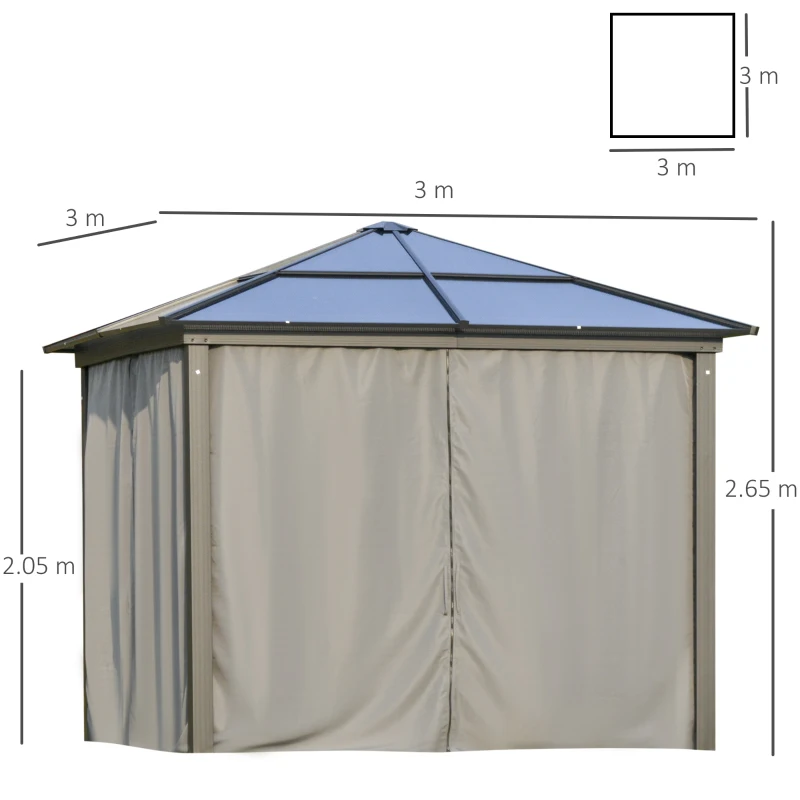 Best 3 x 3(m) Hardtop Gazebo Canopy with Polycarbonate Roof, Aluminium Frame, Permanent Pavilion Garden Gazebo with Netting and Curtains for Patio, Deck, Dark Grey - Image 3