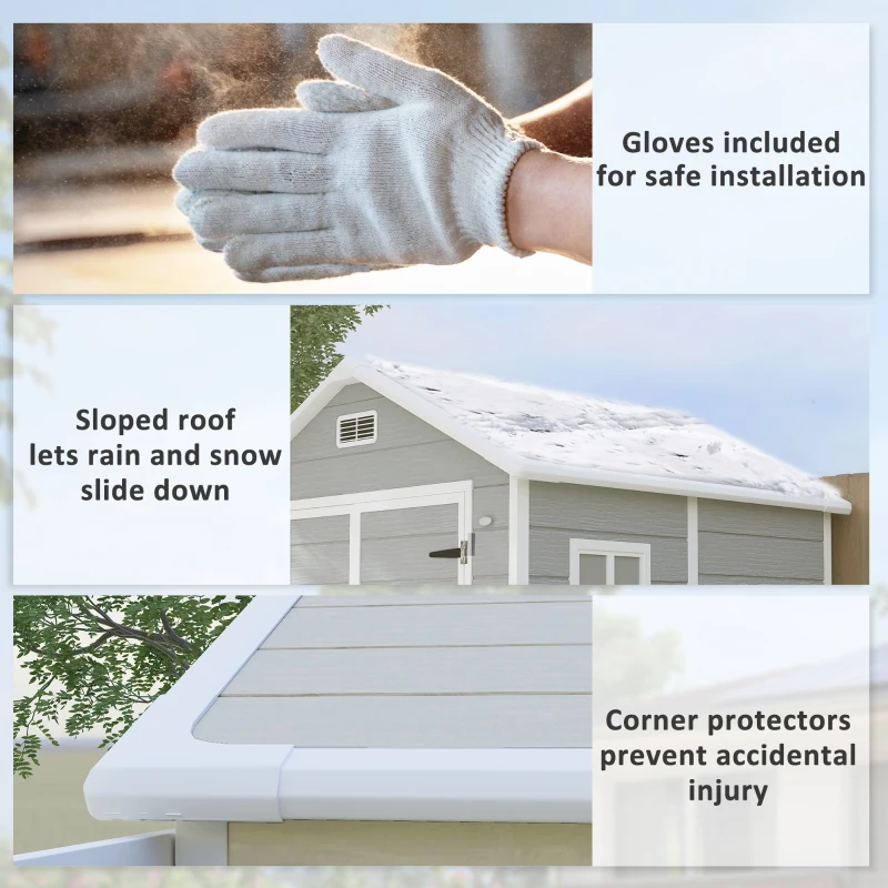 Best 6 x 5ft Garden Shed, Plastic Shed with Floor, Window, Lockable Doors and Vents, Wood Effect Resin Tool Shed for Outdoor Patio, Light Grey - Image 8