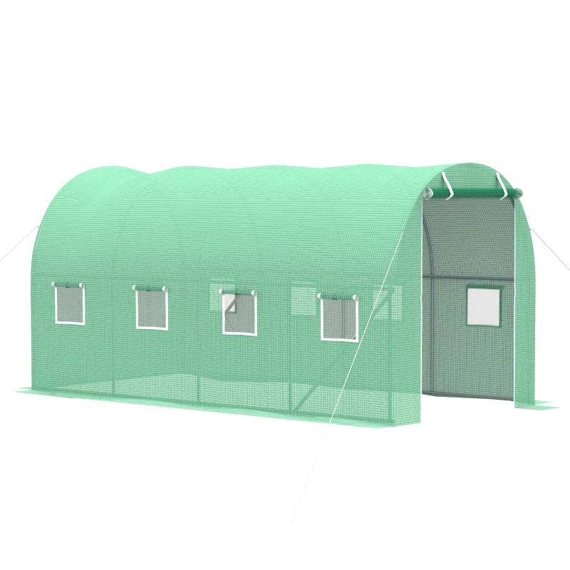 Best Walk-in Polytunnel Greenhouse, Outdoor Garden Tunnel Greenhouse Tent with Zipped Roll-Up Door and 8 Mesh Windows, 4 x 2M