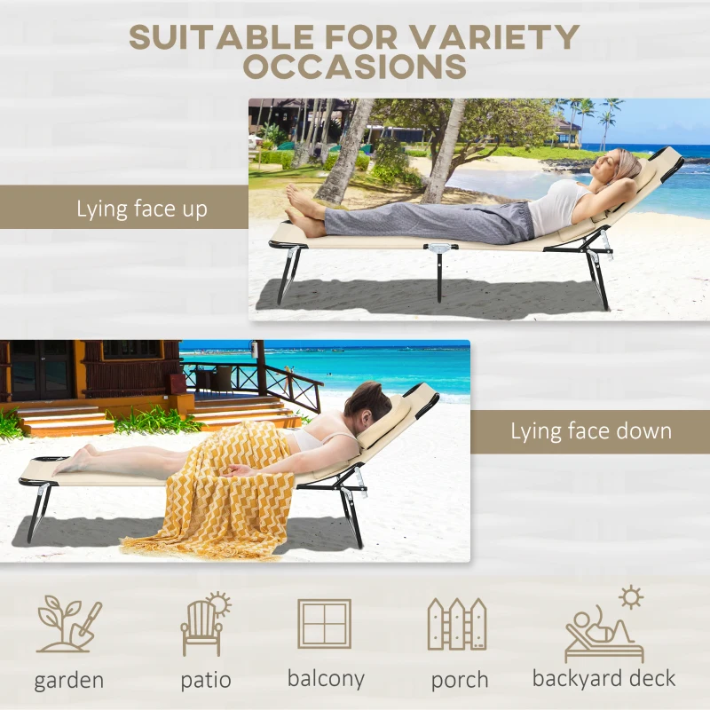 Best Outdoor Folding Sun Lounger Set of 2 with Face Hole, 4 Level Adjustable Backrest Reclining Garden Lounger, Garden Recliner Sunbed with 600 D Oxford Cloth Seat and Pillow for Beach, Sand - Image 5