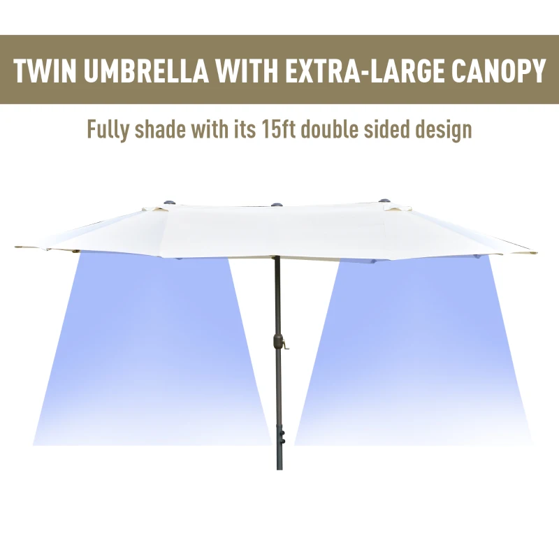 Best 4.6M Sun Umbrella Canopy Double-sided Crank Sun Shade w/ Cross Base Off White - Image 6