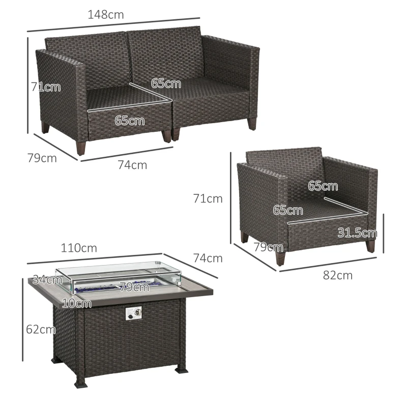 Best 5-Piece Rattan Patio Furniture Set with Gas Fire Pit Table, Loveseat Sofa, Armchairs, Cushions, Pillows, Dark Brown - Image 3