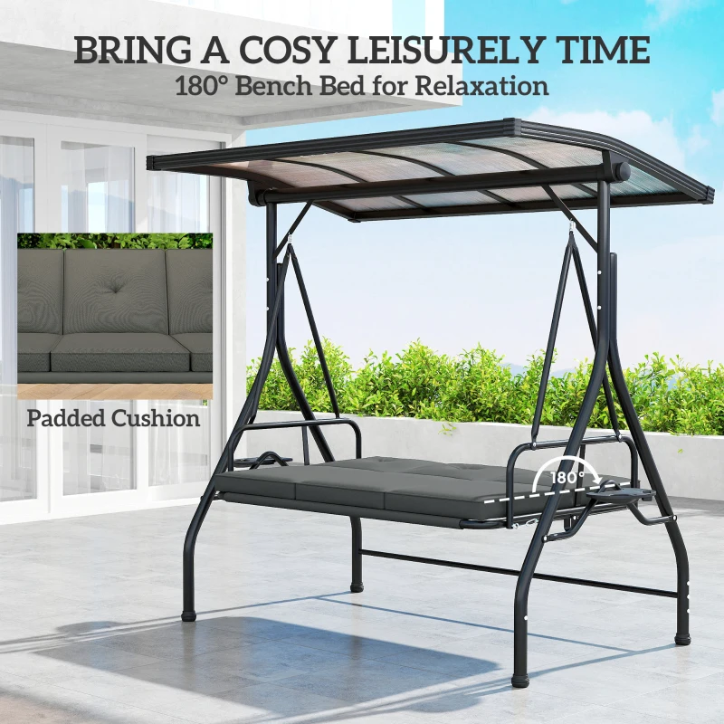 Best Convertible Three-Seater Swing Bench Bed - Dark Grey - Image 6