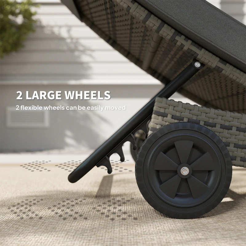 Best Patio Wicker Chaise Lounge Chair, Outdoor PE Rattan Sun Lounger with Adjustable Backrest and 2 Wheels, Dark Grey - Image 4
