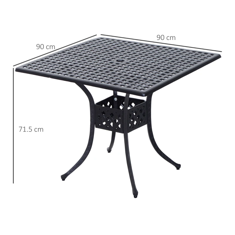 Best 90cm Square Garden Table with Umbrella Hole, Aluminium Grid Motif Outdoor Dining Table for Garden Patio, Black - Image 3