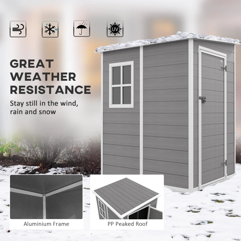 Best 4'x5' Garden Storage Shed, Lean to Shed, Lockable Garden Shed with Window, Vent and Plastic Roof, Grey - Image 4
