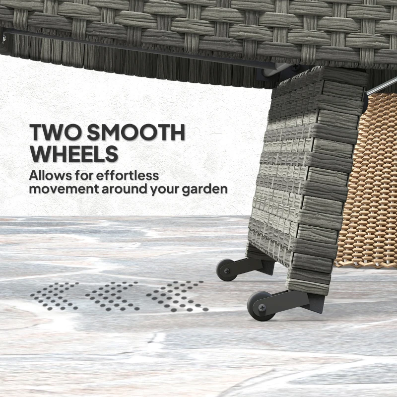 Best Outdoor PE Rattan Sun Lounger, Folding Wicker Garden Lounger Recliner with 4-Level Adjustable Backrest, Rolling Sunbed Lounge Chair with Wheels, Non-Slip Legs for Balcony, Beach, Mixed-grey - Image 7