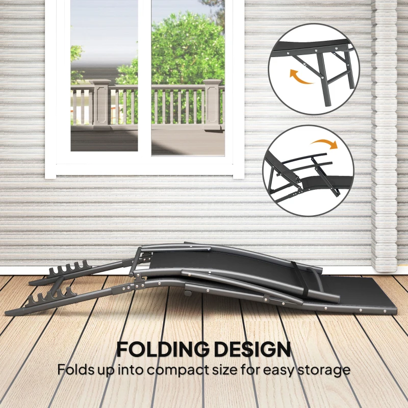 Best Set of Two Adjustable Back Sun Loungers - Black - Image 7