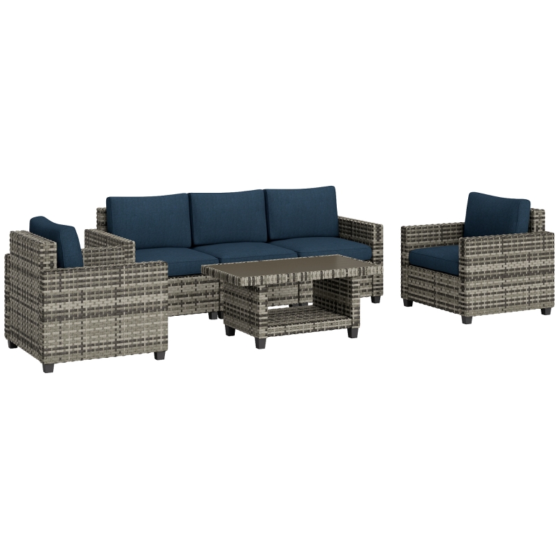 Best Six-Piece Modular Rattan Sofa Set - Navy Blue - Image 10
