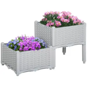Best 40cm x 40cm x 44cm Set of 2 26L Garden Raised Bed Elevated Patio Flower Plant Planter Box PP Vegetables Planting Container, Grey