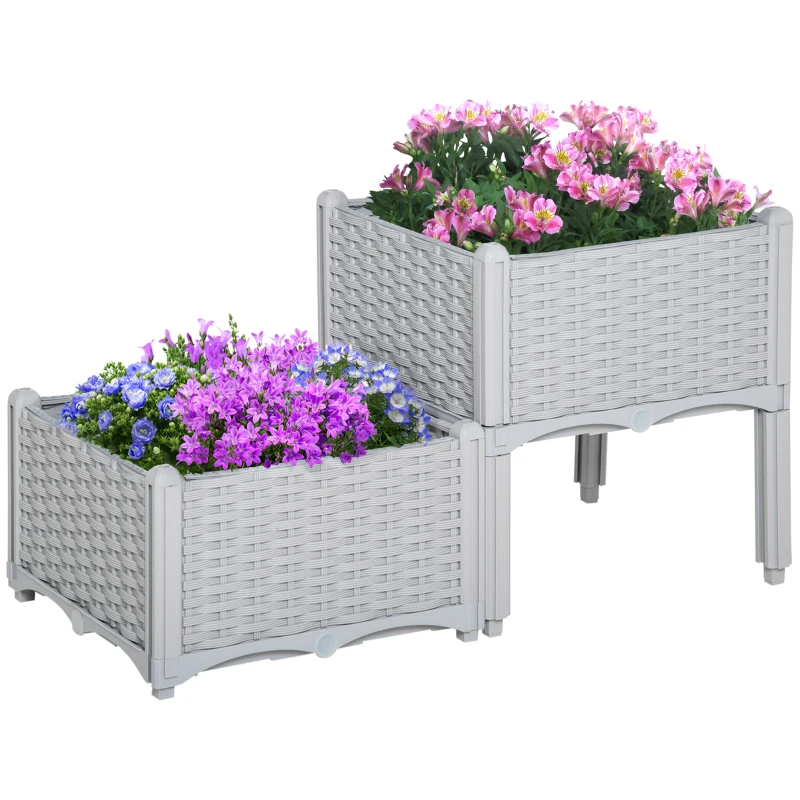 Best 40cm x 40cm x 44cm Set of 2 26L Garden Raised Bed Elevated Patio Flower Plant Planter Box PP Vegetables Planting Container, Grey