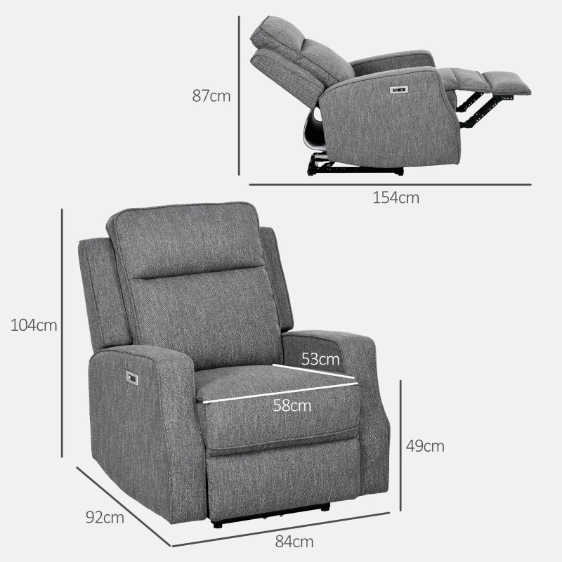 Best 150° Electric Reclining Chair, with USB port and Footrest - Charcoal Grey - Image 3