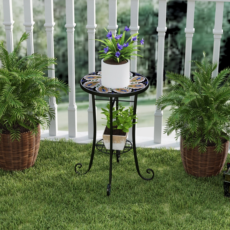 Best Mosaic Garden Table, 35.5 cm Round Outdoor Table with Shelf, Ceramic Tile Top, Small Garden Side Table Bistro Table End Table Plant Stand for Indoor, Patio, Balcony, Orange - Image 9