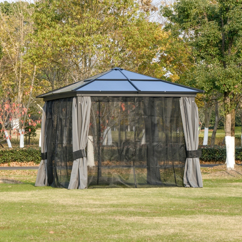 Best 3 x 3(m) Hardtop Gazebo Canopy with Polycarbonate Roof, Aluminium Frame, Permanent Pavilion Garden Gazebo with Netting and Curtains for Patio, Deck, Dark Grey - Image 10