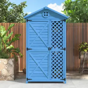 Outdoor Wooden Storage Shed with Ventilation Slots, Weatherproof Roof, Fir Wood Tool House for Garden, Backyard, 90L x 56.5W x 175.5H cm, Blue