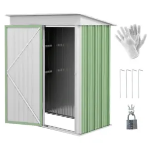 Best Metal Garden Shed, Outdoor Lean-to Shed for Tool Motor Bike, with Adjustable Shelf, Lock, Gloves, 5'x3'x6', Green