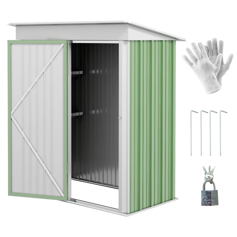 Best Metal Garden Shed, Outdoor Lean-to Shed for Tool Motor Bike, with Adjustable Shelf, Lock, Gloves, 5'x3'x6', Green