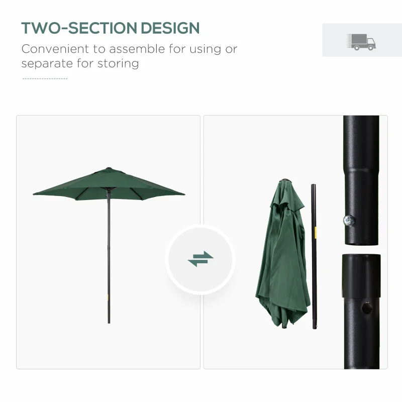 Best 2m Garden Parasol Umbrella, Outdoor Sun Shade with 6 Sturdy Ribs for Balcony, Bench, Garden, Green - Image 4