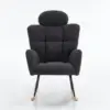 Ergonomic Teddy Fabric Rocking Chair with Tufted Seat, Headrest and Backrest, Painted Metal Base, 102L x 70W x 105H cm, Dark Grey - Image 8