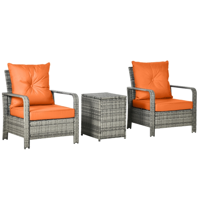 Best 3 Pieces Rattan Bistro Set, Wicker Garden Furniture Set with Storage Coffee Table and Chairs, Thickened Cushions for Outdoor, Patio, Balcony, Orange - Image 11
