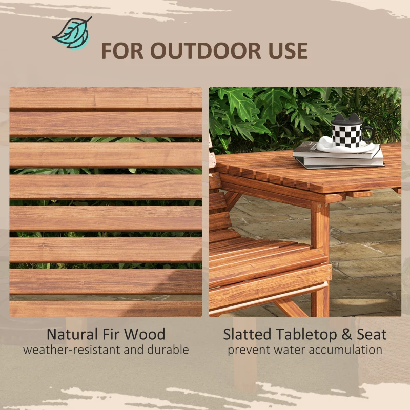 Best Wooden Garden Love Seat w/ Coffee Table Umbrella Hole, Tan Brown - Image 7