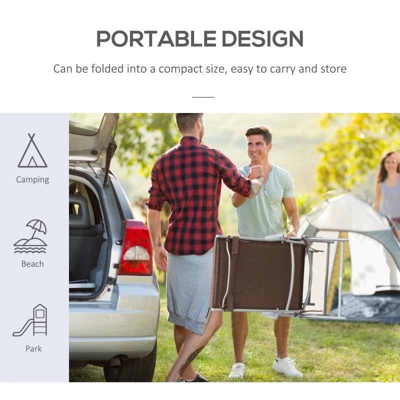 Best Sun Lounger Steel Frame Outdoor Folding Chaise Texteline Lounge Chair Recliner with Headrest & 7 Levels Adjustable Backrest, Brown - Image 6