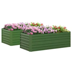 Best Set of 2 Raised Beds for Garden, Galvanised Steel Outdoor Planters with Multi-reinforced Rods for Vegetables, Plants, Flowers and Herbs, 180 x 90 x 59 cm, Green