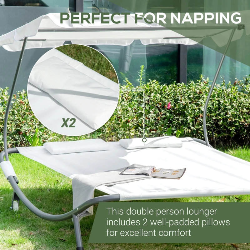 Best Double Hammock Sun Lounger Bed with Canopy Shelter, Wheels & 2 Pillows, White - Image 5
