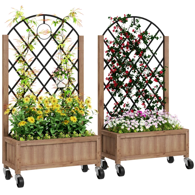 Best Wooden Planter, with Metal Trellis - Brown/Black