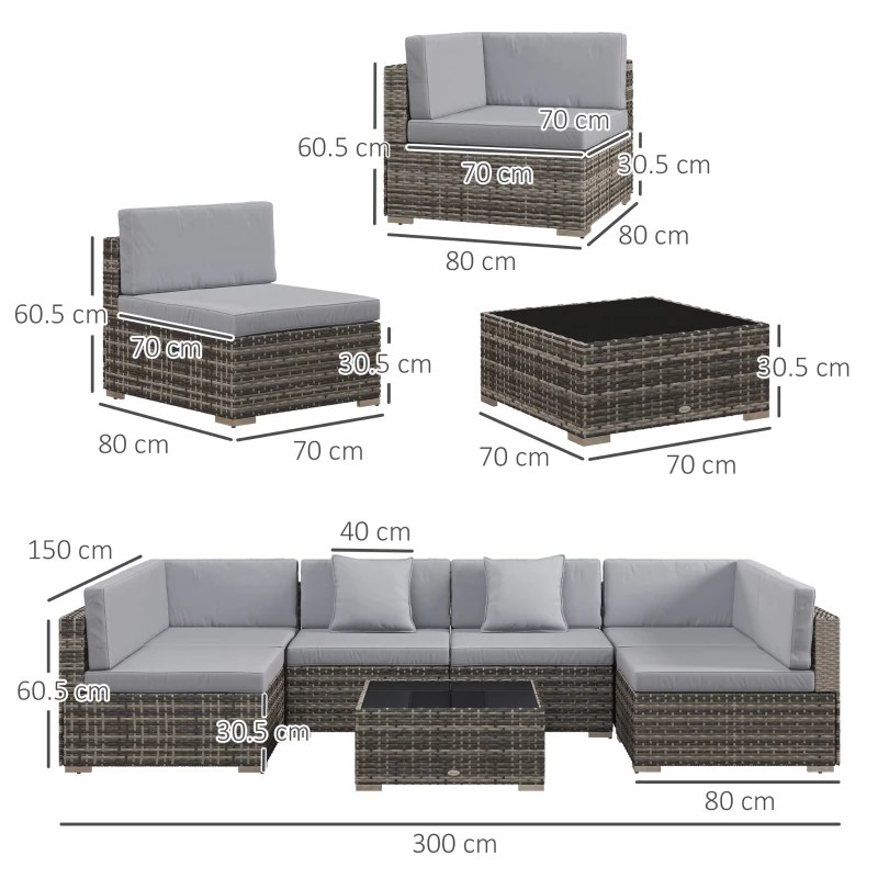 Best Seven-Piece Rattan Garden Set, with Glass-Top Table - Mixed Grey - Image 3