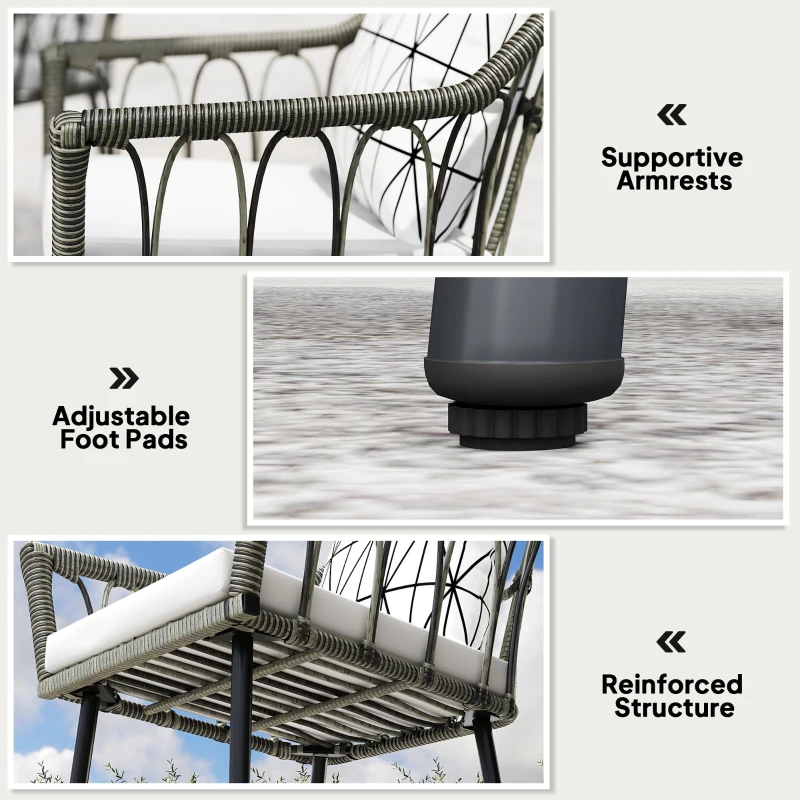 Best 5 Piece Patio Rattan Dining Set, Wicker Garden Table and Chairs w/ Removable Seat & Back Cushions, Round Tempered Glass Tabletop, Parasol Hole, Outdoor Furniture Conservatory Set, Grey - Image 8