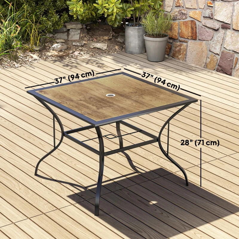 Best Outdoor Garden Table Dining Table for 4 with Parasol Hole, Stone-Grain Effect PC Board Top for Patio, Garden, Brown - Image 3
