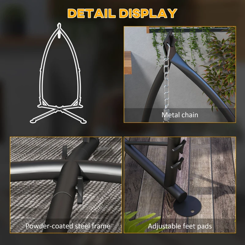 Best Hammock Chair Stand, Hanging Heavy Duty Metal Frame Hammock Stand with Chain, for Hanging Hammock Air Porch Swing Chair, Egg Cahir, Indoor & Outdoor Use, Black - Image 7