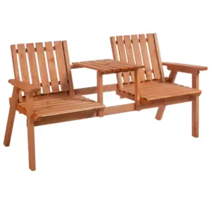 Best 2-Seater Fir Wood Bench w/ Centre Table