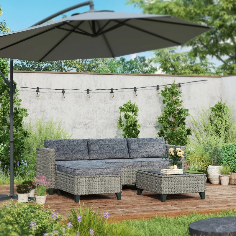Best 5-Piece Rattan Patio Furniture Set with Corner Sofa, Footstools, Coffee Table, for Poolside, Dark Grey - Image 2