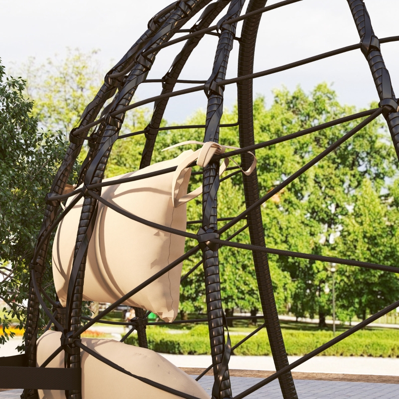 Best Hanging Egg Chair Outdoor Indoor Garden Swing Chair with Folding Basket, Thickened Cushion, Garden Hanging Chair with Stand, Headrest for Patio, Balcony, Khaki - Image 9