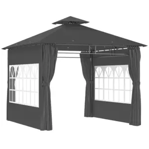 Best 3 x 3 m Garden Gazebo, Double Roof Metal Gazebo with Removable Sidewalls and Church Windows, Outdoor Canopy Shelter, Dark Grey