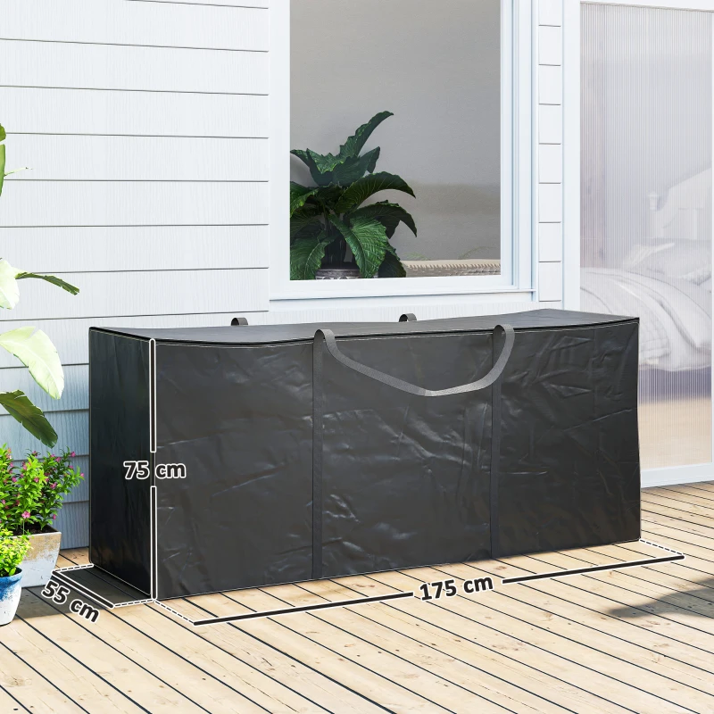 Best 720 L Outdoor Garden Cushion Storage Bag, Heavy Duty 600D Oxford Fabric Waterproof Garden Furniture Cushion Storage Bag with 2-Way Zip for Tent, Christmas Tree, 175 x 55 x 75 cm, Black - Image 3