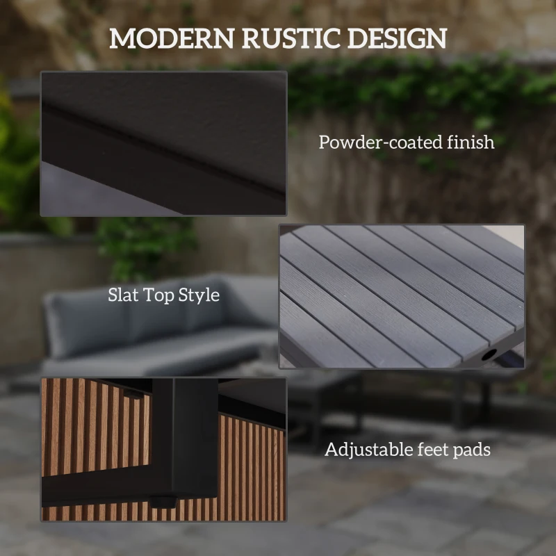 Best 4 Pieces Garden Furniture Set, 5-Level Reclining Garden Corner Sofa Set, Outdoor Lounge Conversation Sectional with Cushions, Wood Effect Plastic Table, Black Frame & Light Grey Cushion - Image 7