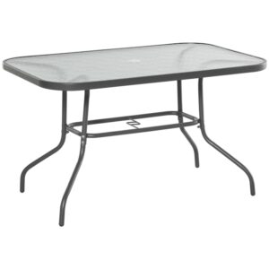 Best Garden Dining Table Glass Top Metal Frame with Parasol Hole Outdoor Balcony Grey 120L x 80Wcm