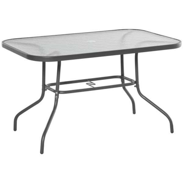 Best Garden Dining Table Glass Top Metal Frame with Parasol Hole Outdoor Balcony Grey 120L x 80Wcm