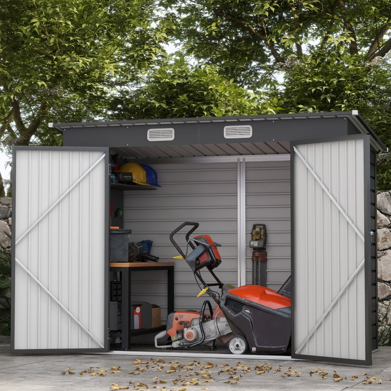 Best 3.7 x 7.9ft Galvanised Steel Shed, with Latched Door and Padlock - Grey - Image 10