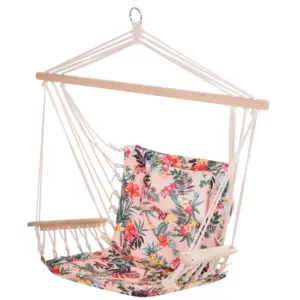 Best Garden Outdoor Hanging Hammock Chair Thick Rope Frame Wooden Arms Safe Wide Seat Garden Outdoor Spot Stylish Multicoloured floral