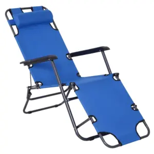 Best 2 in 1 Sun Lounger Folding Reclining Chair Garden Outdoor Camping Adjustable Back with Pillow, Blue