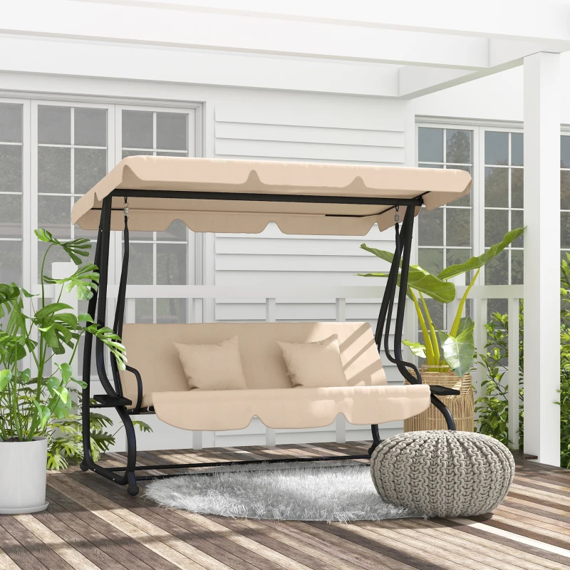 Best Three-Person garden Swing Chair, with Adjustable Canopy - Light Brown - Image 2