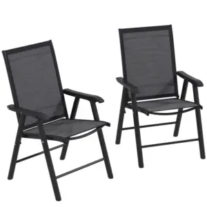 Best Set of 2 Foldable Metal Garden Chairs Outdoor Patio Park Dining Seat Yard Furniture Dark Grey